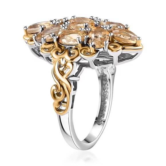 Brazilian Citrine Gemstone Ring in 18K YG Plated and Platinum Brass Bond Sz 8 - Picture 2 of 4